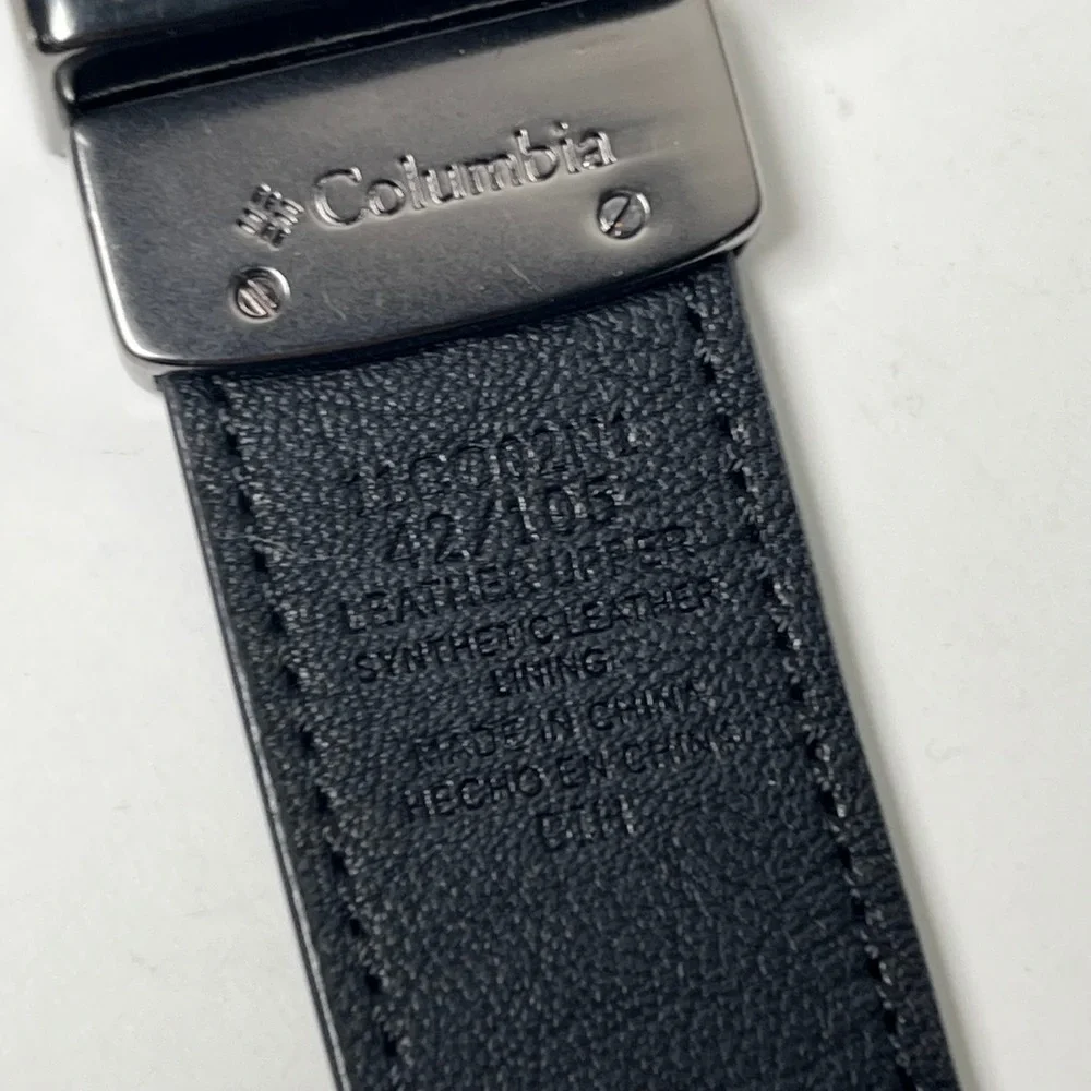 Columbia Leather Belt Mens Size 42 Reversible Black Brown Gunmetal Buckle Office